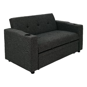 Pemberly Row Convertible Sofa with Pull Out Sleeper Bed 2 Pillows Charcoal Gray