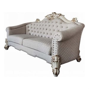 Pemberly Row 89 Inch Sofa 6 Pillows Tufted Ivory Fabric Pearl White