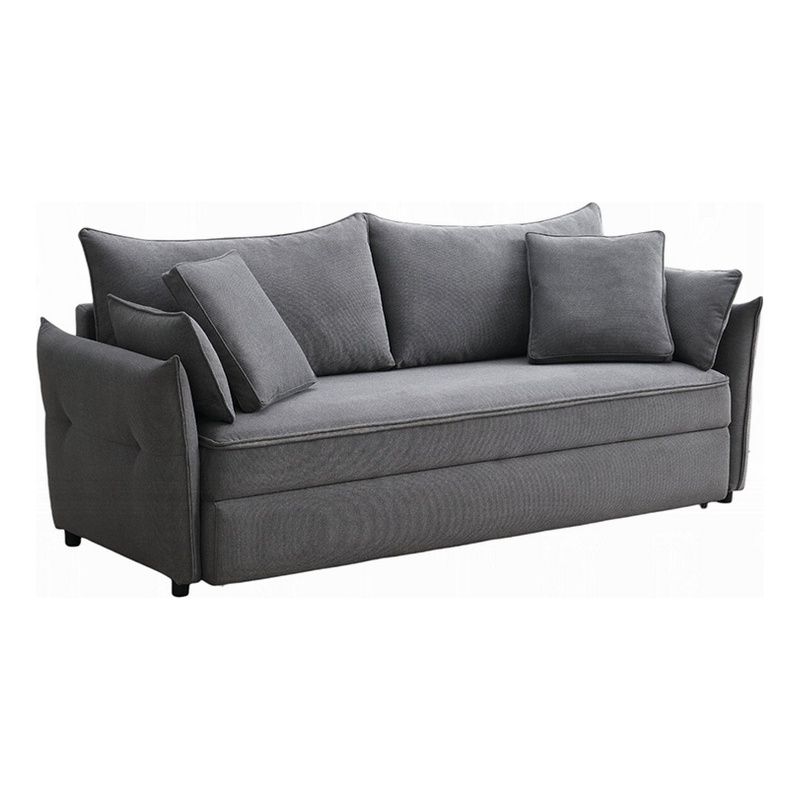 Pemberly Row 87 Inch Sofa with Full Size Pull Out Sleeper Wood in Gray Fabric