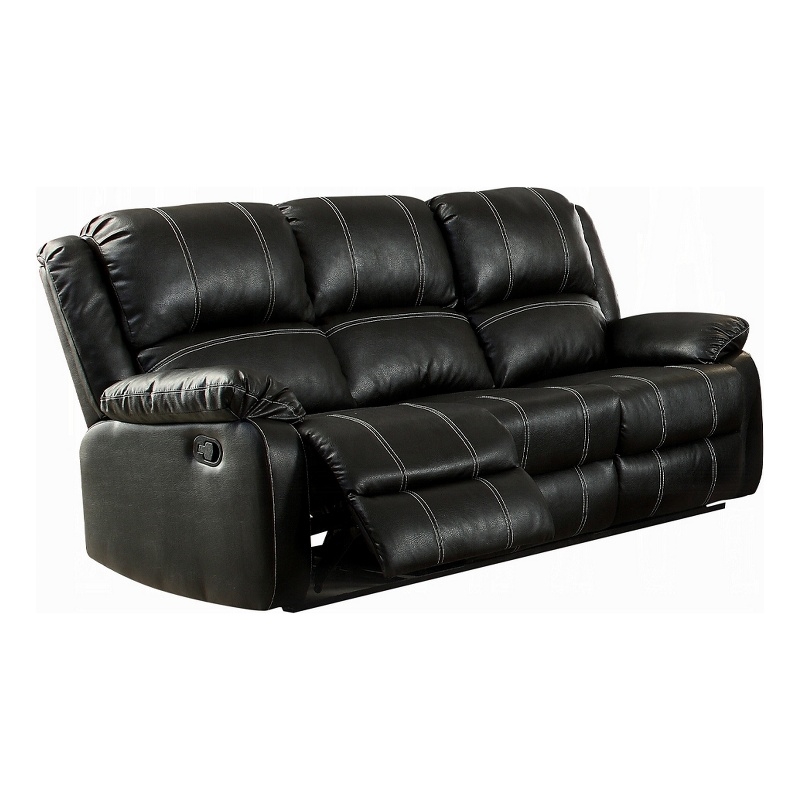 Pemberly Row Manual Recliner Sofa 3 Seater Plush Black Faux Leather