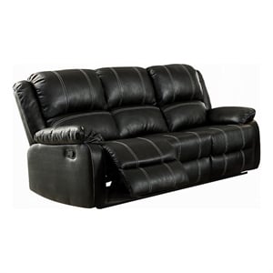 Pemberly Row Manual Recliner Sofa 3 Seater Plush Black Faux Leather