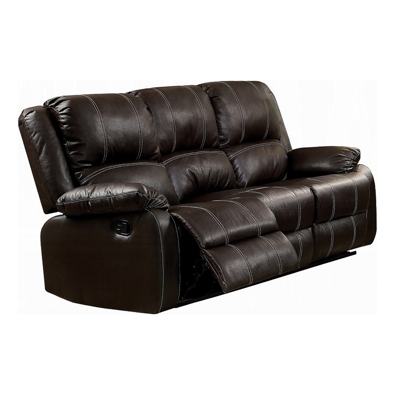 Pemberly Row Manual Recliner Sofa 3 Seater Plush Brown Faux Leather