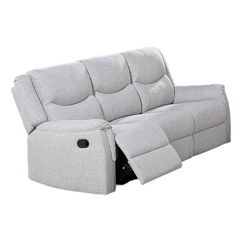 Pemberly Row 75 Inch Manual Recliner Sofa Pillow Arms White Faux Burlap
