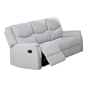 Pemberly Row 75 Inch Manual Recliner Sofa Pillow Arms White Faux Burlap