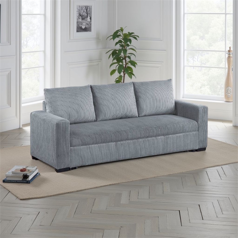 Pemberly Row 85 Inch Convertible Pull Out Sofa Bed Gray Corduroy
