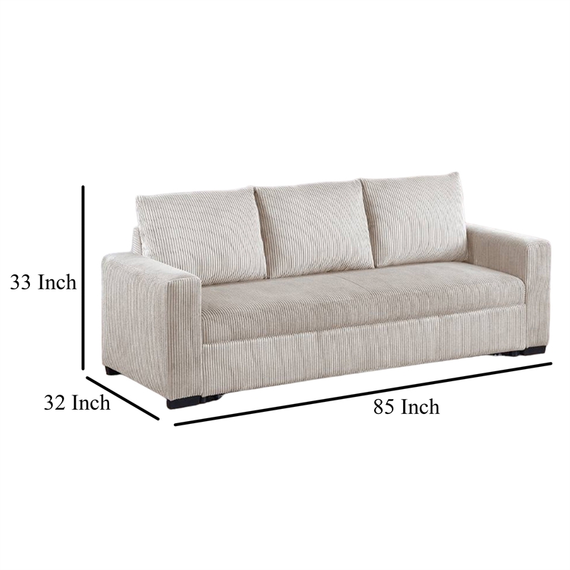 Pemberly Row 85 Inch Convertible Sofa Bed Low Profile Leg Ivory Corduroy