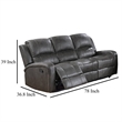 Pemberly Row 78 Inch Manual Recliner Sofa in Smoke Gray Faux Leather Wood