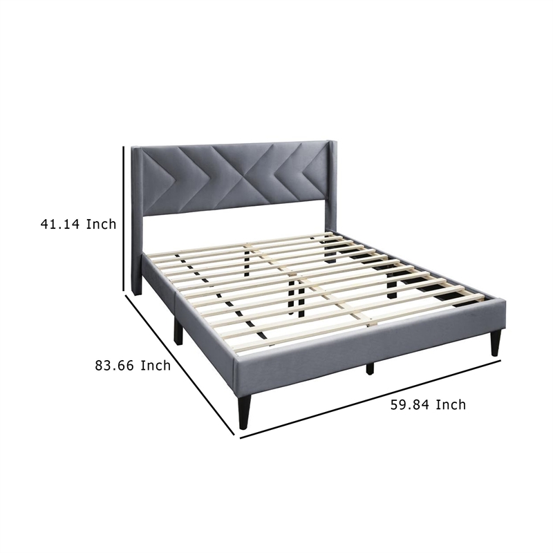 Pemberly Row Queen Size Bed Modern X Channel Tufted Gray Velvet Upholstery