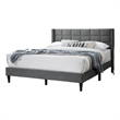 Pemberly Row Queen Size Bed Square Stitched Slate Gray Linen Upholstery