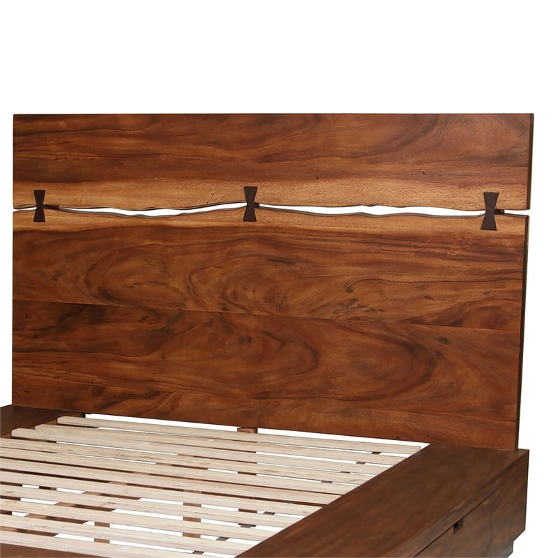 Pemberly Row King Size Storage Bed Live Edge Panel Headboard Walnut Brown Wood
