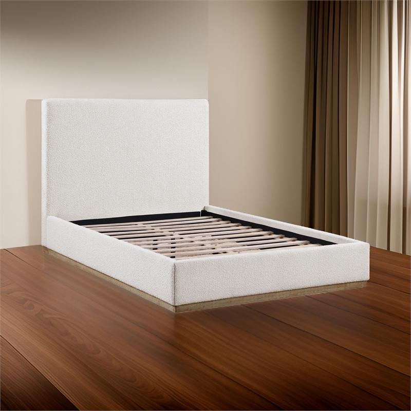 Pemberly Row King Size Bed Upholstered Panel Headboard Gold Plinth Base Ivory