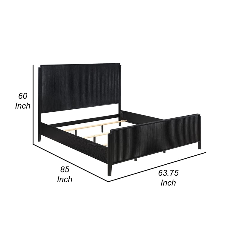 Pemberly Row Queen Size Bed Fluted Panel Headboard Round Tapered Legs Black