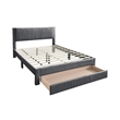 Pemberly Row Queen Size Bed w/ Storage Drawer Charcoal Gray Corduroy Upholstery
