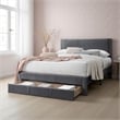 Pemberly Row Queen Size Bed w/ Storage Drawer Charcoal Gray Corduroy Upholstery