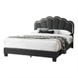 Pemberly Row Queen Size Bed Charcoal Gray Wool Upholstery LED Glam Arch