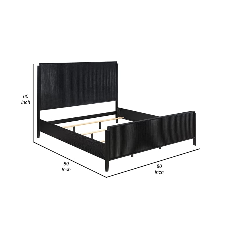 Pemberly Row California King Size Bed Fluted Panel Headboard Tapered Legs Black
