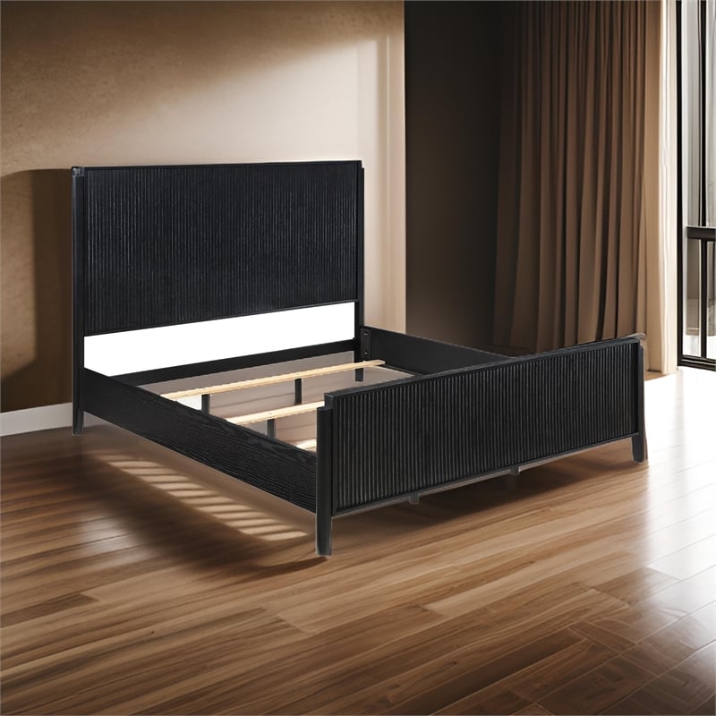 Pemberly Row California King Size Bed Fluted Panel Headboard Tapered Legs Black