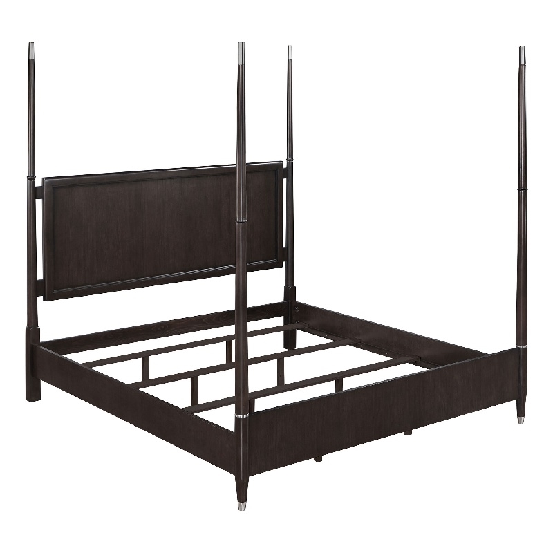 Pemberly Row Queen Size Poster Bed Floating Headboard Low Footboard Brown