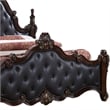 Pemberly Row Queen Bed Black Button Tufted Upholstery Cherry Brown Wood