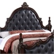 Pemberly Row Queen Bed Black Button Tufted Upholstery Cherry Brown Wood