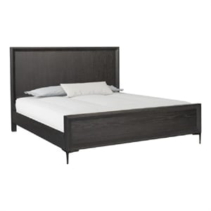Pemberly Row King Size Bed Metal Accents in Espresso Brown Solid Rubberwood