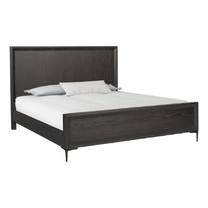 Pemberly Row King Size Bed Metal Accents in Espresso Brown Solid Rubberwood