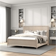 Pemberly Row Queen Size Bed with Metal Accents Natural Oak Solid Rubberwood