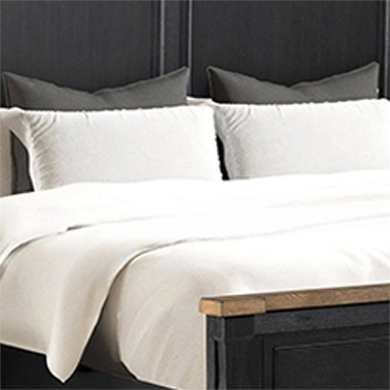 Pemberly Row Queen Bed Tall Headboard Farmhouse Legs in Black Oak Brown Wood