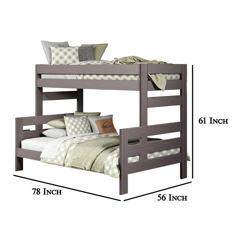 Pemberly Row Twin Full Bunk Bed with Ladder Brazilian Pine Gray Solid Wood