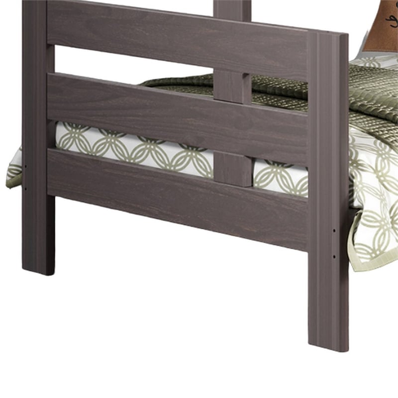 Pemberly Row Twin Full Bunk Bed with Ladder Brazilian Pine Gray Solid Wood