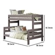Pemberly Row Twin Full Bunk Bed with Ladder Brazilian Pine Gray Solid Wood