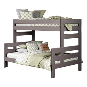 Pemberly Row Twin Full Bunk Bed with Ladder Brazilian Pine Gray Solid Wood