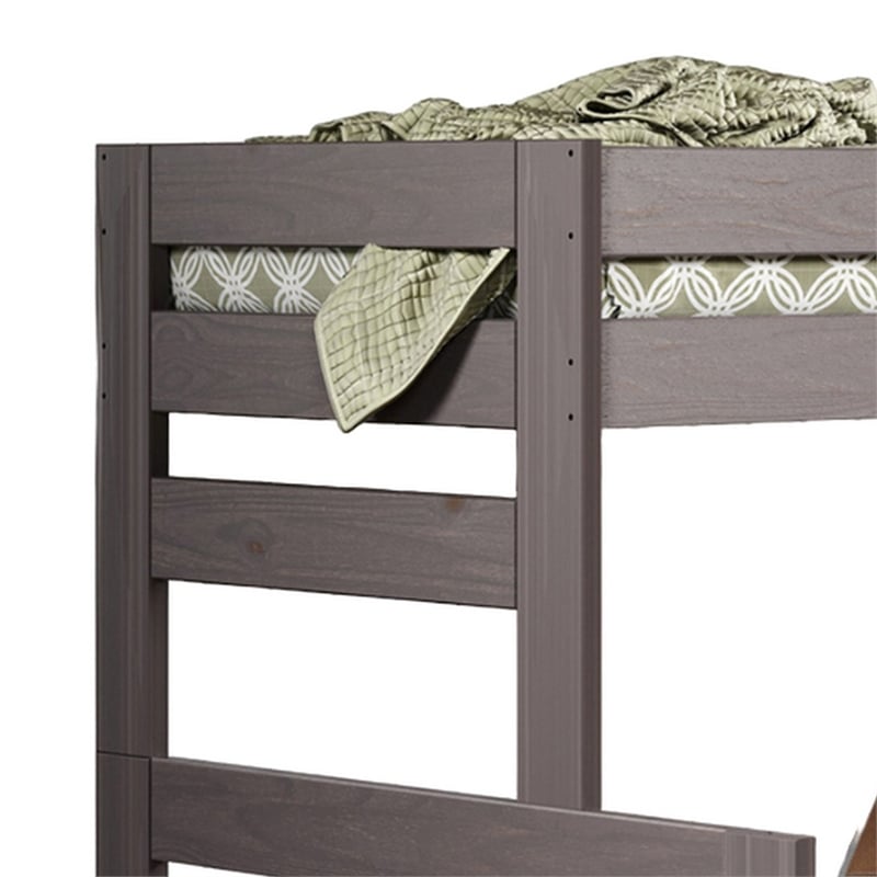 Pemberly Row Twin Full Bunk Bed with Ladder Brazilian Pine Gray Solid Wood