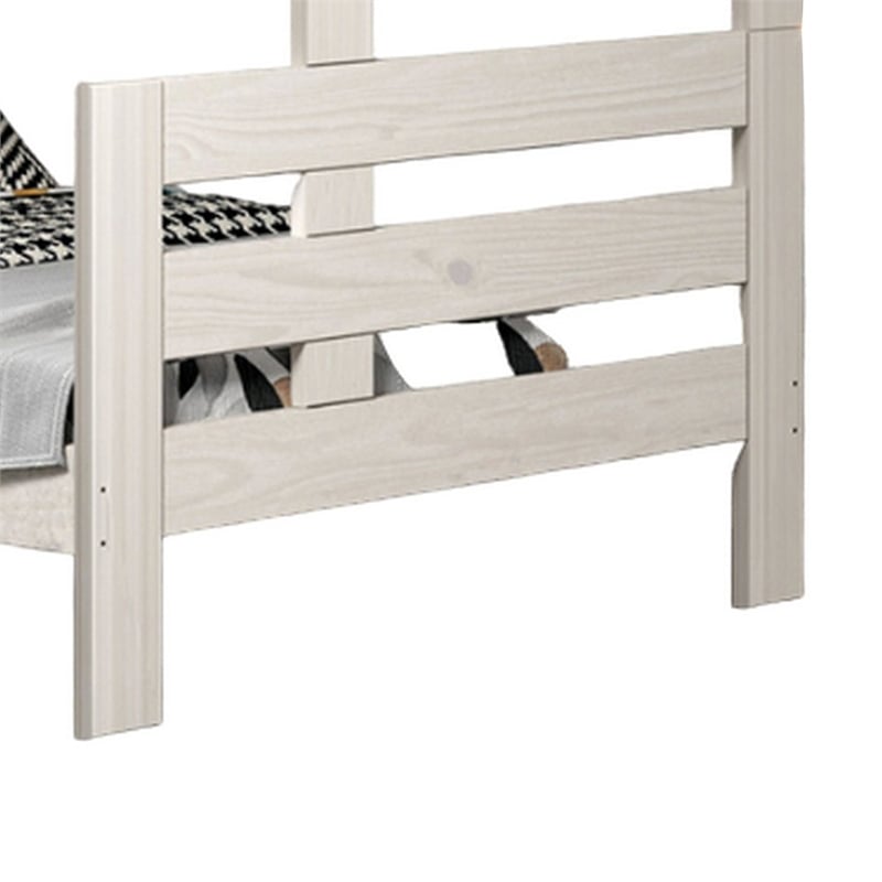 Pemberly Row Twin Full Bunk Bed with Ladder Brazilian Pine White Solid Wood