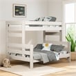 Pemberly Row Twin Full Bunk Bed with Ladder Brazilian Pine White Solid Wood