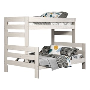 Pemberly Row Twin Full Bunk Bed with Ladder Brazilian Pine White Solid Wood