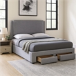 Pemberly Row Full Size Bed with Storage Footboard Gray Faux Linen Upholstery