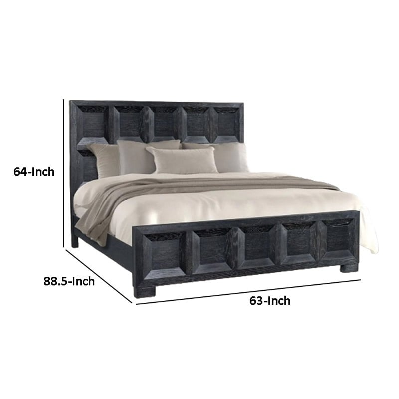 Pemberly Row Queen Bed Classic Recessed Panel Weathered Black Solid Wood