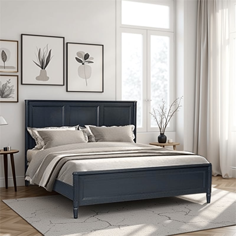Pemberly Row King Size Bed Classic French Design Malta Blue Solid Wood Frame