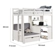 Pemberly Row Twin Loft Bed with Writing Desk Shelf Unit White Pine Wood