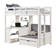 Pemberly Row Twin Loft Bed with Writing Desk Shelf Unit White Pine Wood