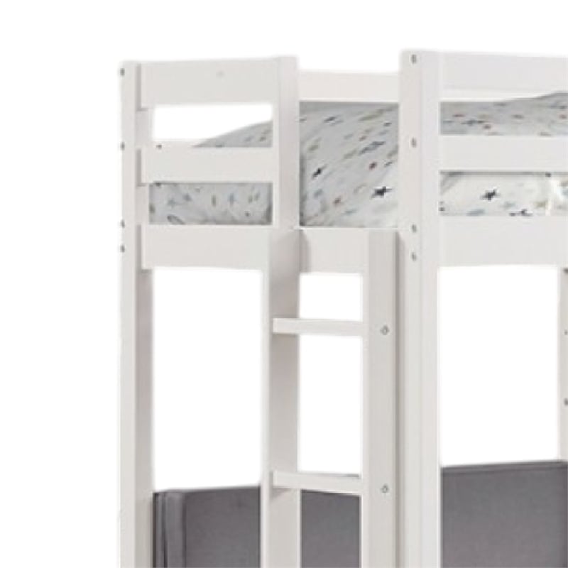 Pemberly Row Twin Loft Bed with Writing Desk Shelf Unit White Pine Wood