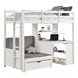 Pemberly Row Twin Loft Bed with Writing Desk Shelf Unit White Pine Wood