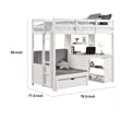 Pemberly Row Twin Loft Bed Bookcase and Desk Shelf Unit White Pine Wood
