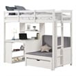 Pemberly Row Twin Loft Bed Bookcase and Desk Shelf Unit White Pine Wood