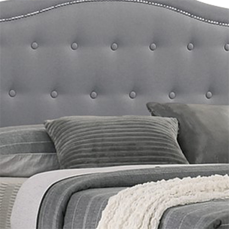 Pemberly Row California King Bed w/ Storage Drawer Light Gray Burlap Upholstery
