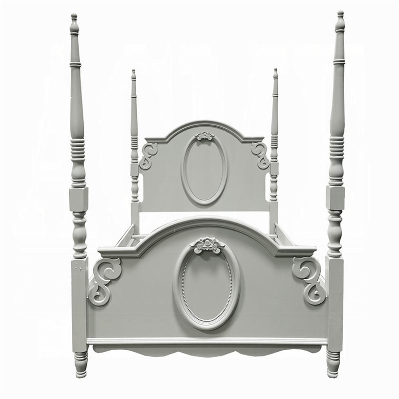 Pemberly Row Full Size Poster Bed Arch Headboard Classic Floral Motifs Gray