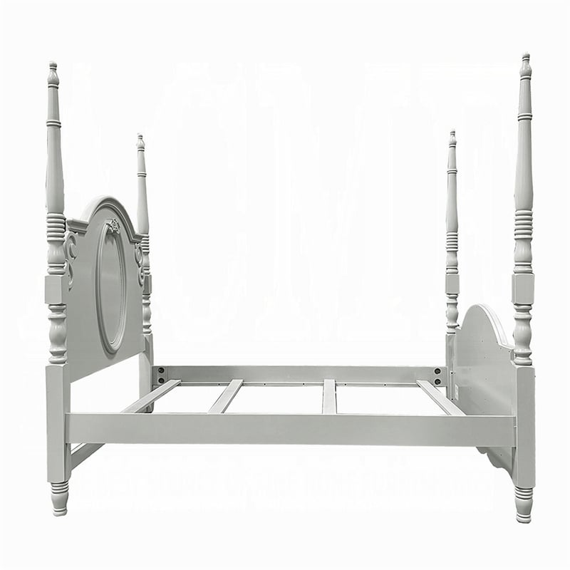 Pemberly Row Twin Size Poster Bed Arch Headboard Classic Floral Motifs Gray