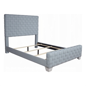 Pemberly Row Queen Size Bed Light Teal Blue Chenille Gray Panel Headboard