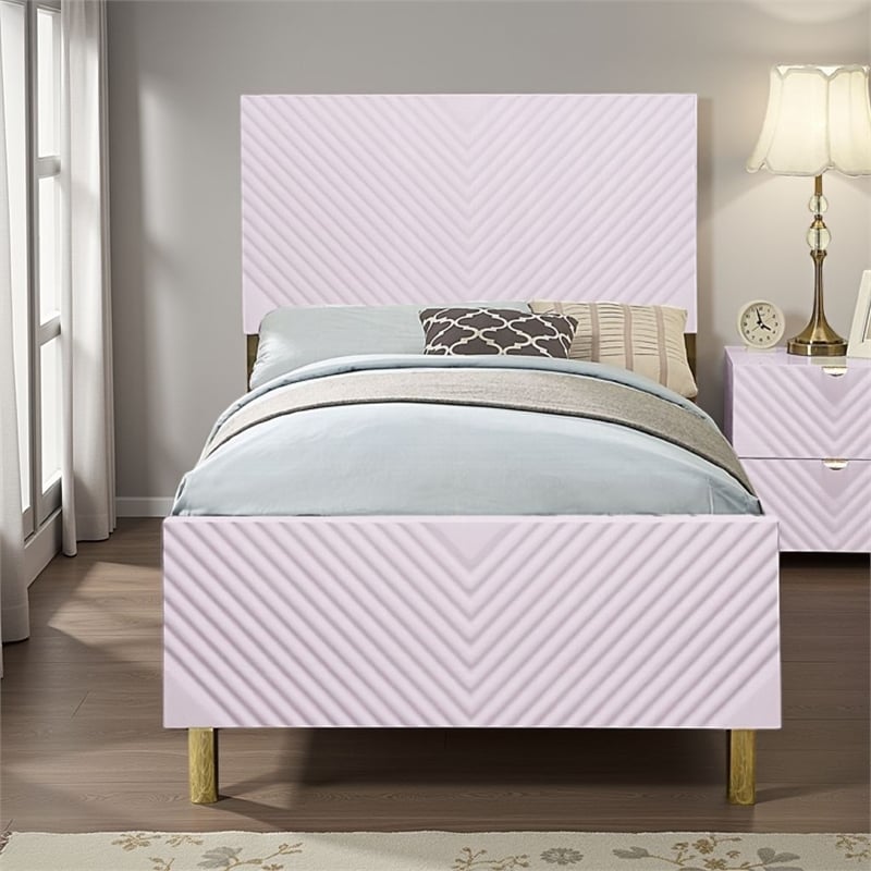 Pemberly Row Full Size Bed Sleek Panel Headboard Gloss Pink Chevron Pattern